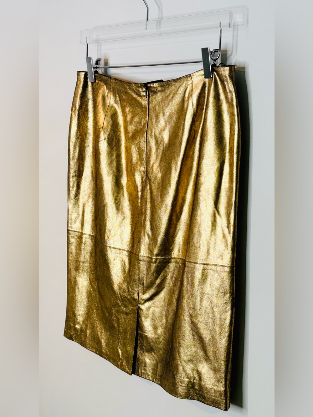 Doncaster Gold Metallic Leather Pencil Straight Skirt - Picture 6 of 10